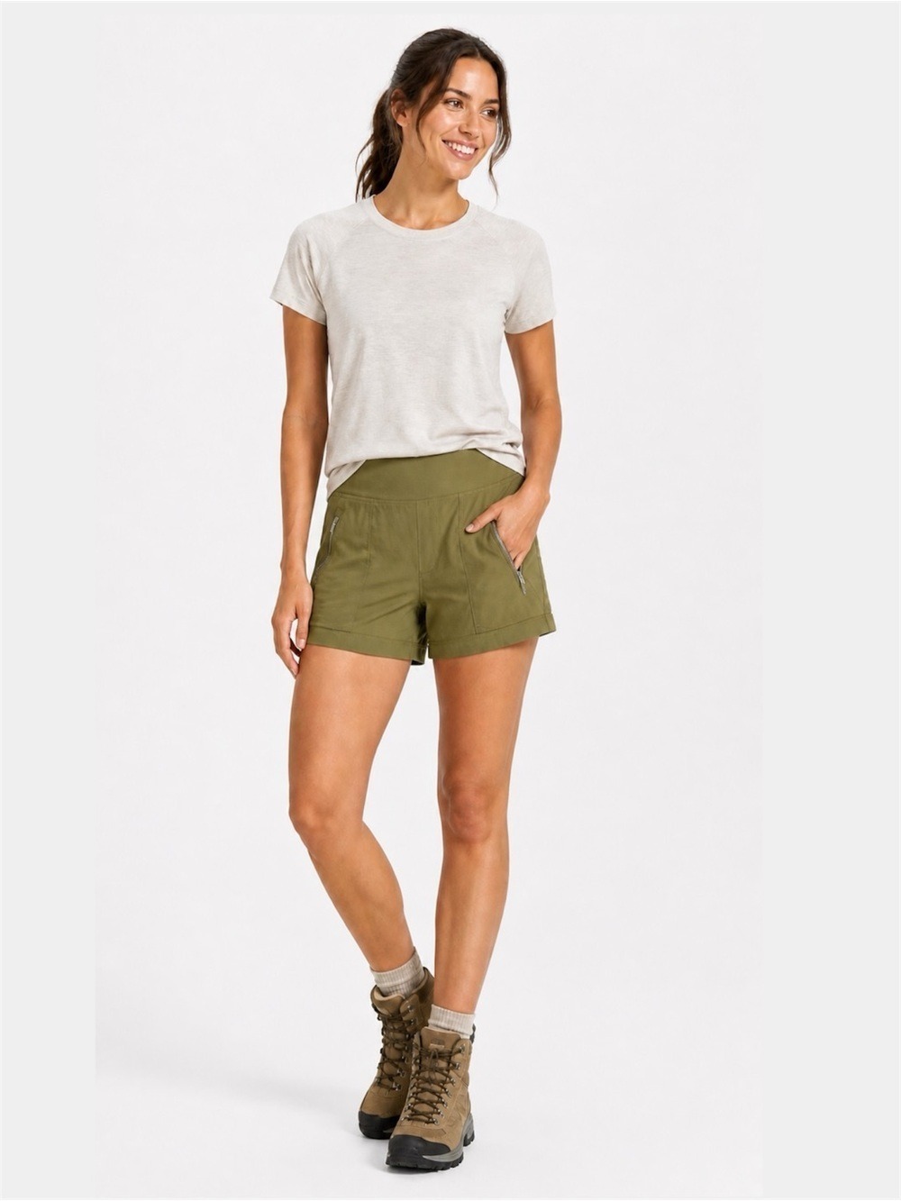 ATHLETA Trekkie North Olive Green Shorts Zippered Side & Back Pockets Sz 10